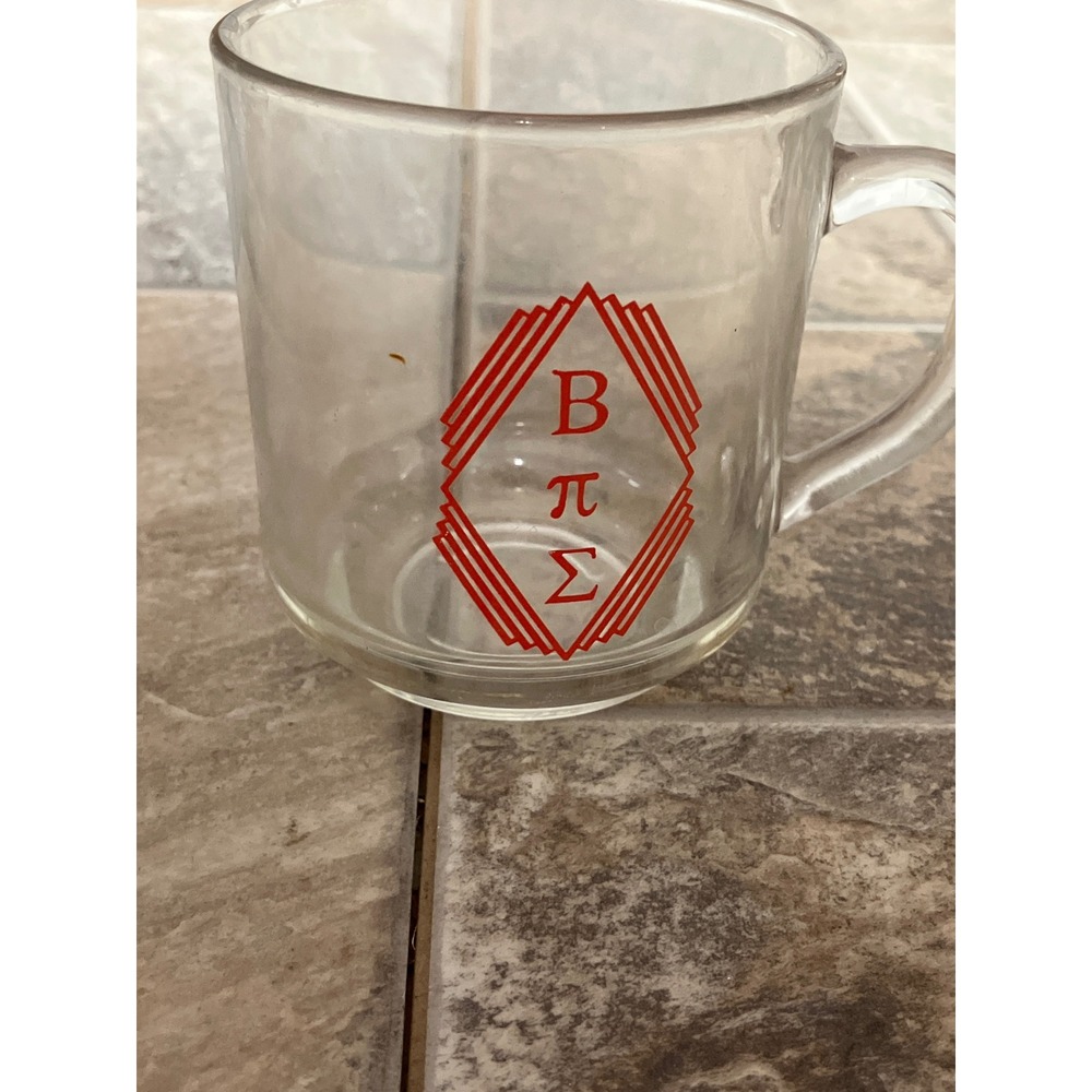 Vintage Duralex France Beta Pi Sigma Sorority Red Graphic Clear Glass Mug ΒΠΣ